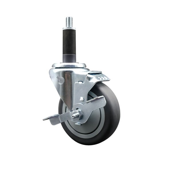 Service Caster 4'' Thermoplastic Rubber Swivel 1'' Expanding Stem Caster with Brake SCC-EX20S414-TPRB-TLB-1 - main